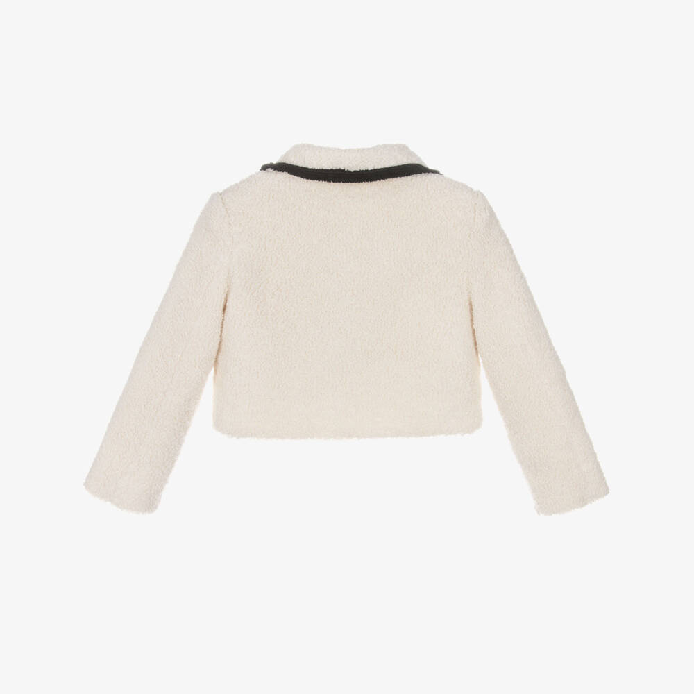 Patachou-Жакет букле кремовый с черной бахромой для девочек | Childrensalon