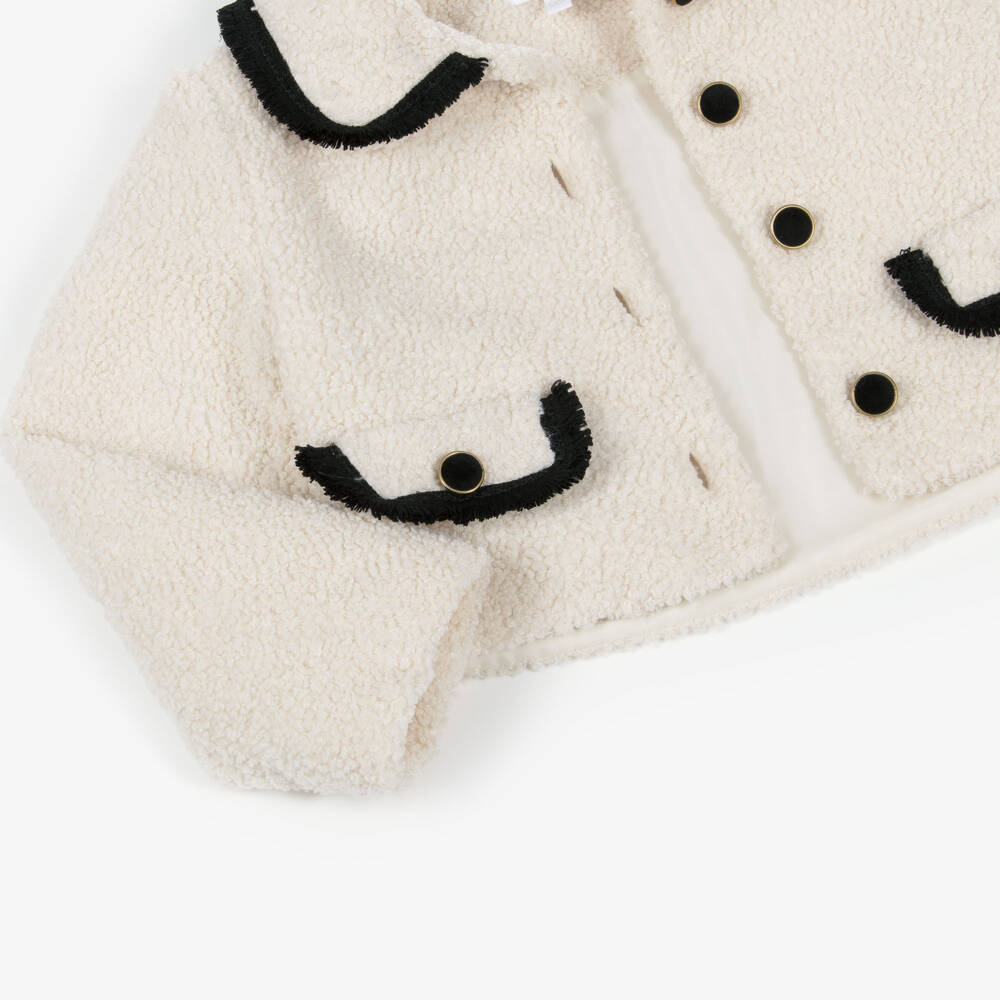 Patachou-Жакет букле кремовый с черной бахромой для девочек | Childrensalon