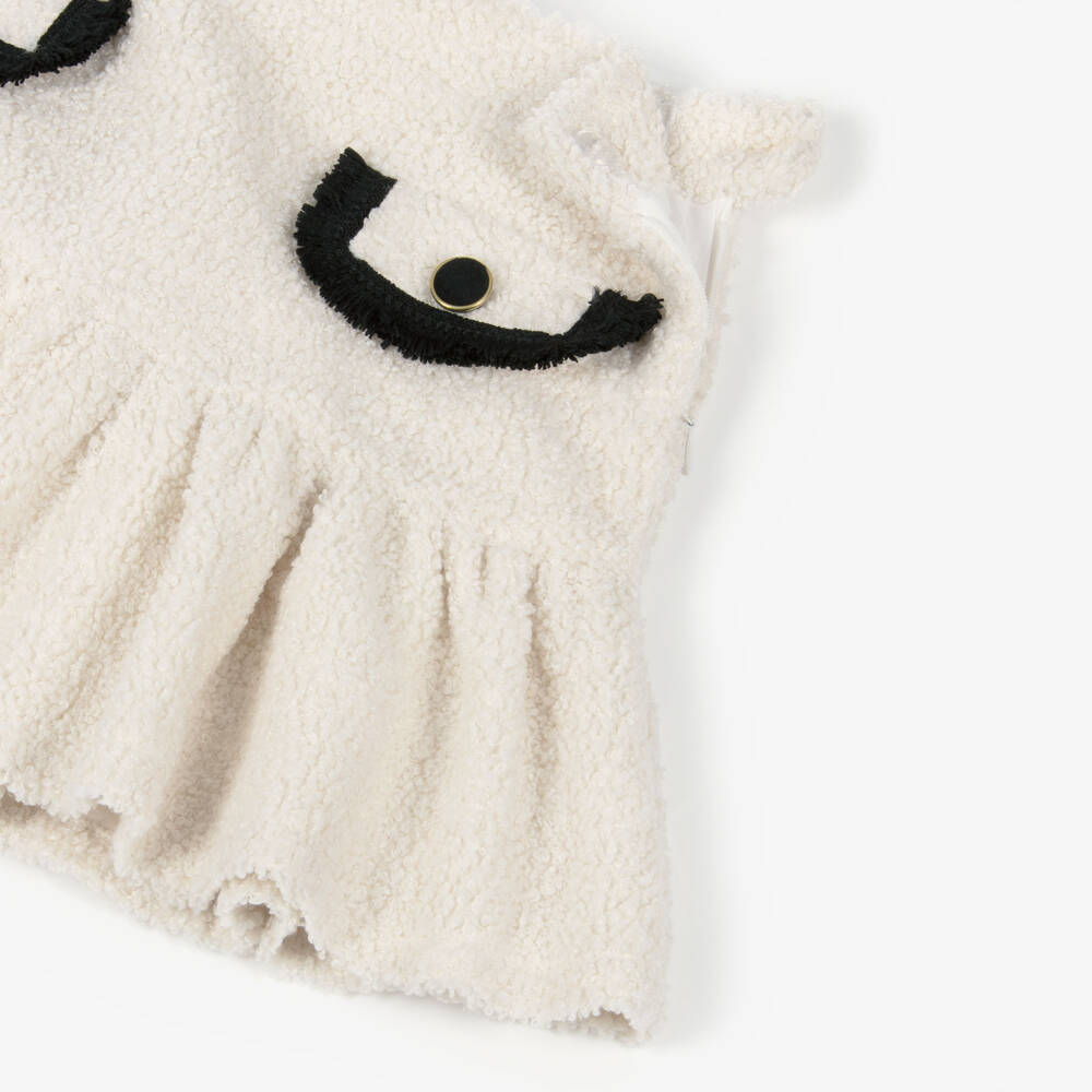 Patachou-تنورة بوكليه لون عاجي بحواف لون أسود للبنات  | Childrensalon