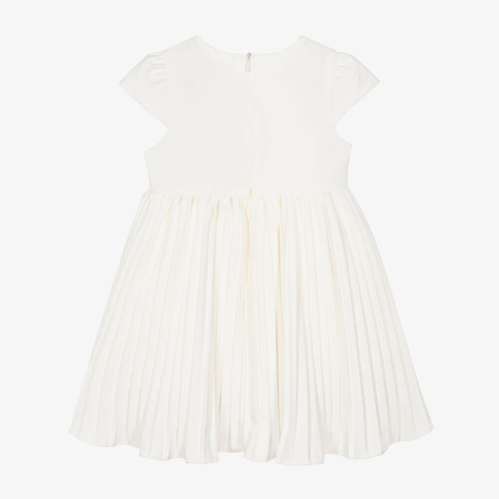 Patachou-فستان بنات كريب مزين بفيونكة لون عاجي | Childrensalon