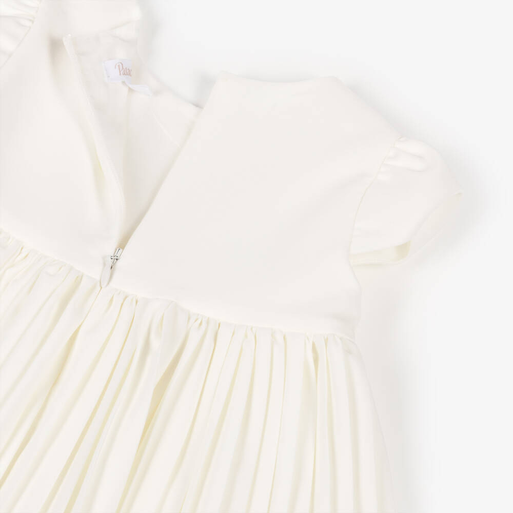 Patachou-Girls Ivory Bow Pleated Crêpe Dress | Childrensalon
