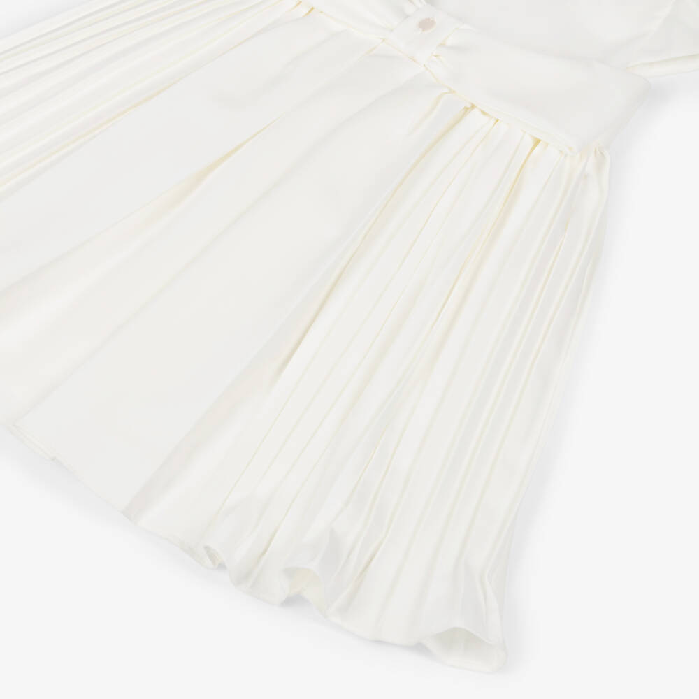 Patachou-فستان بنات كريب مزين بفيونكة لون عاجي | Childrensalon