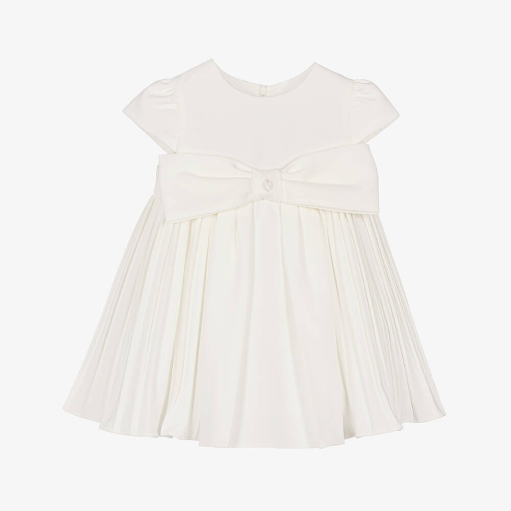 Patachou-Girls Ivory Bow Pleated Crêpe Dress | Childrensalon