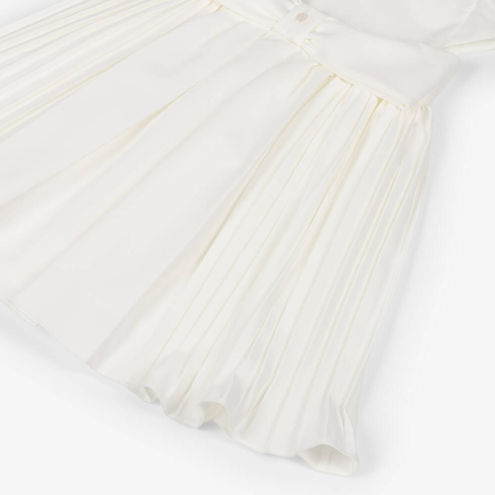 Patachou-فستان بنات كريب مزين بفيونكة لون عاجي | Childrensalon