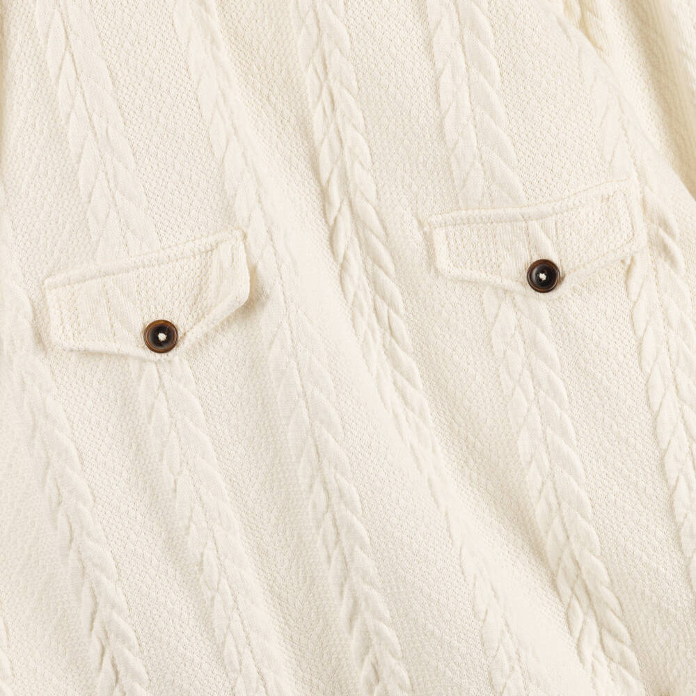 Patachou-Girls Ivory Cable Knit Dress with Puff Sleeves | Childrensalon