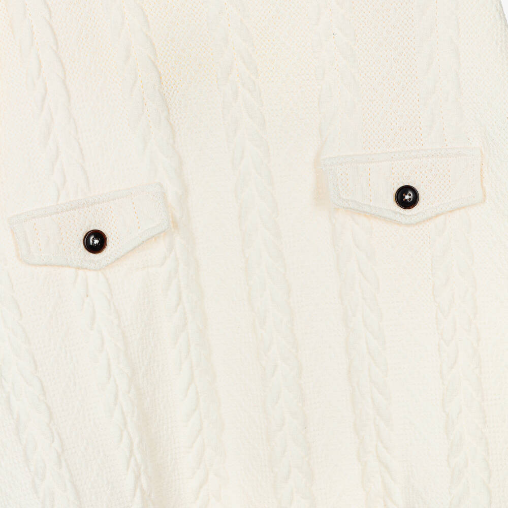 Patachou-Girls Ivory Cable Knit Dress with Puff Sleeves | Childrensalon