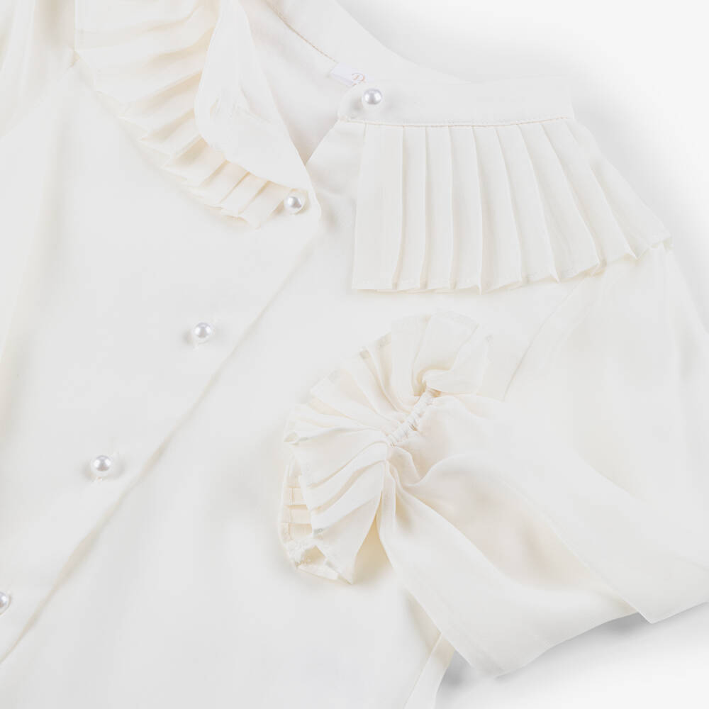 Patachou-Girls Ivory Chiffon Blouse & Black Tweed Skirt Set | Childrensalon