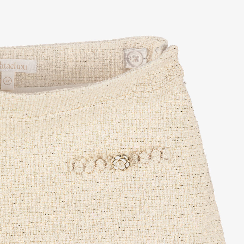 Patachou-Girls Ivory Chiffon Blouse & Gold Tweed Skirt Set | Childrensalon