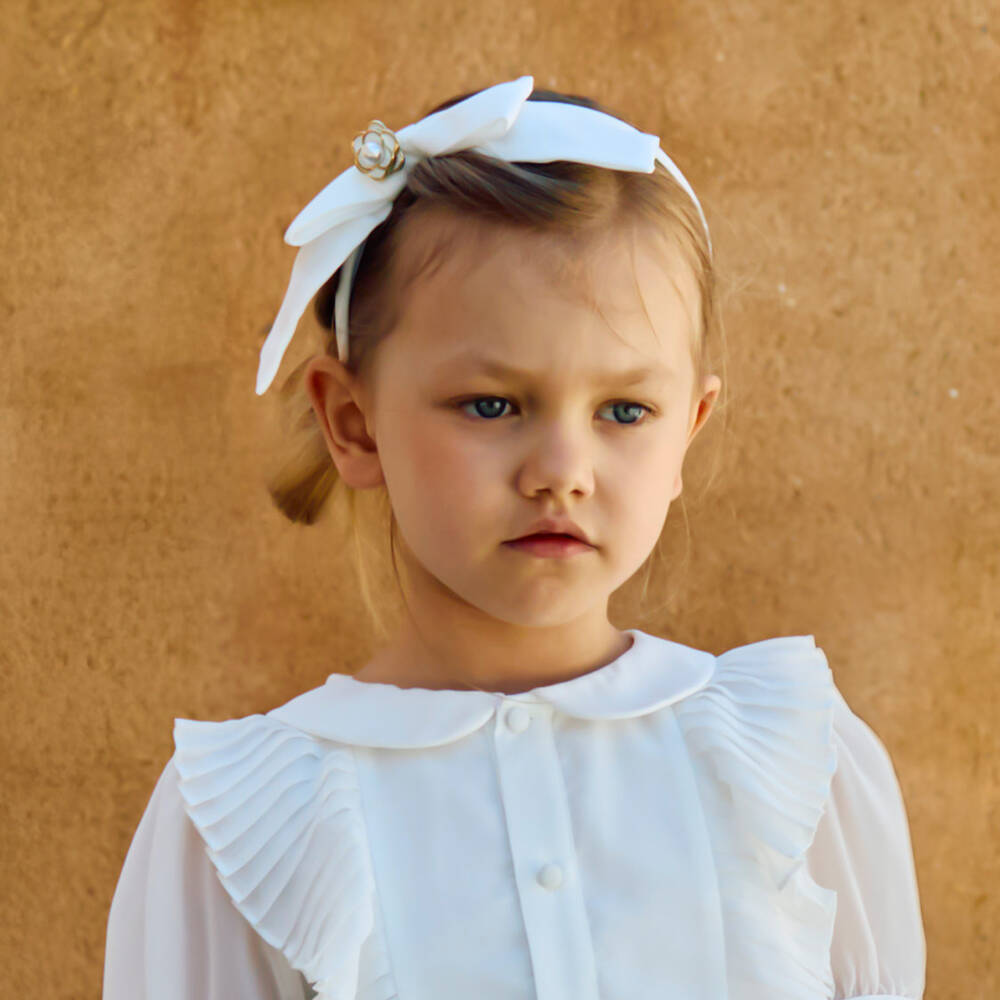 Patachou-Girls Ivory Chiffon Bow Hairband | Childrensalon