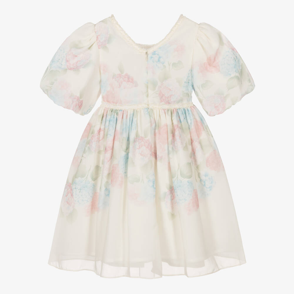 Patachou-Girls Ivory Chiffon Dress with Pastel Floral Print | Childrensalon