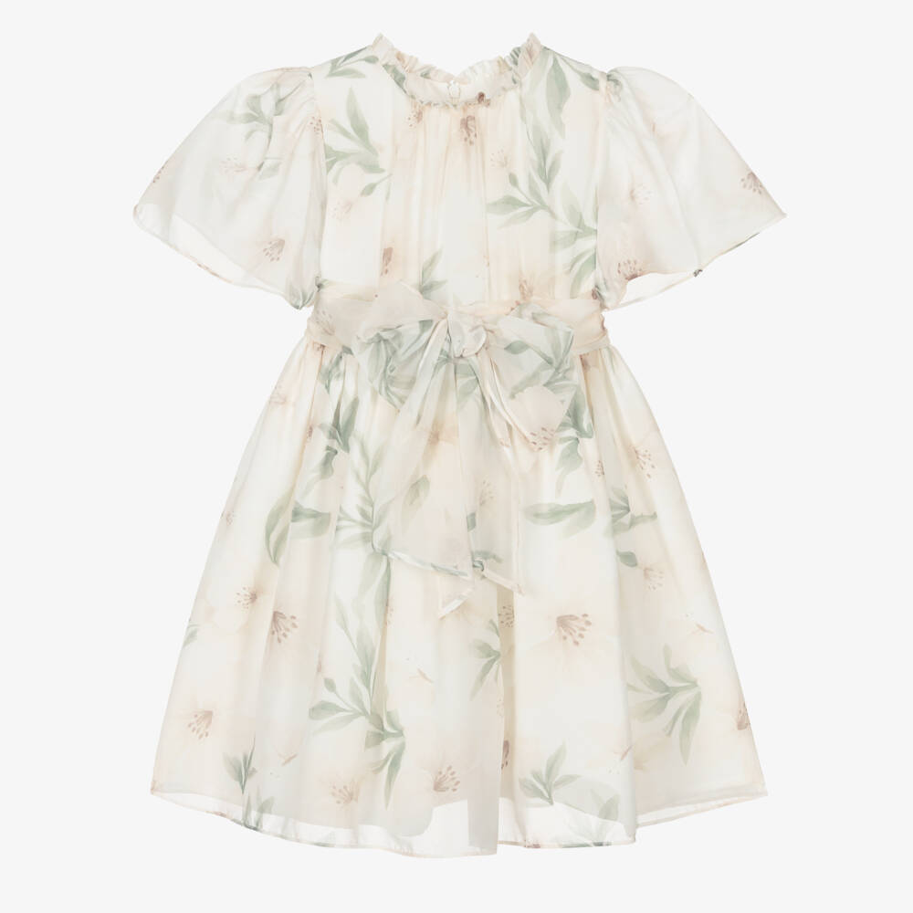 Patachou-Girls Ivory Chiffon Floral Dress with Bow | Childrensalon
