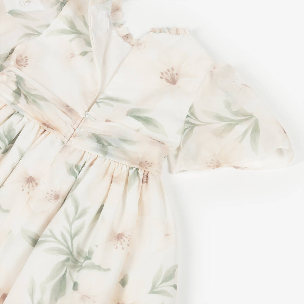 Patachou-Girls Ivory Chiffon Floral Dress with Bow | Childrensalon