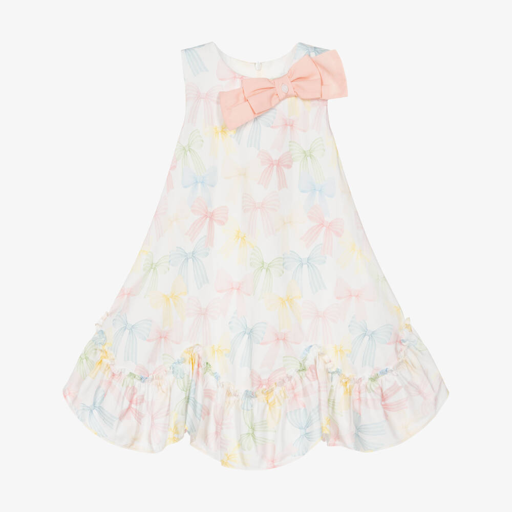 Patachou-فستان قطن مزين بفيونكة لون عاجي للبنات | Childrensalon