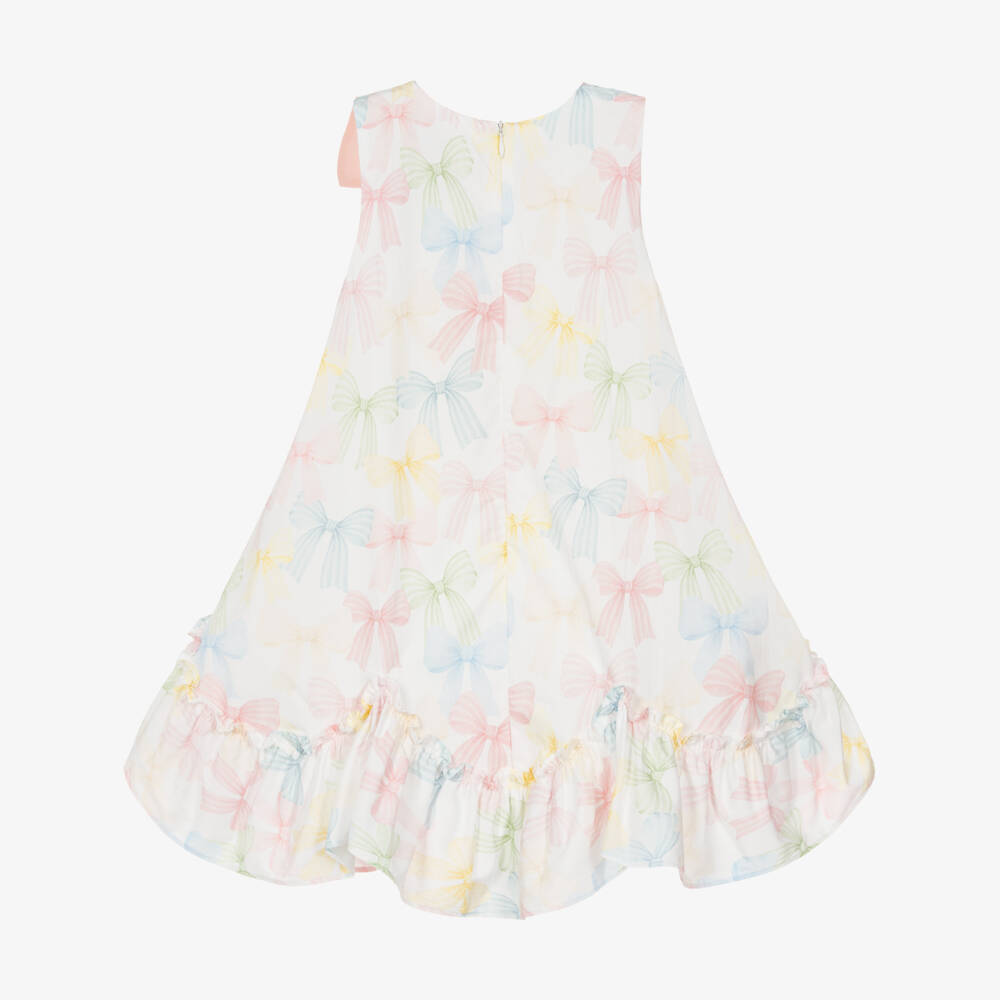 Patachou-Платье кремовое из хлопка с розовым бантом для девочек | Childrensalon