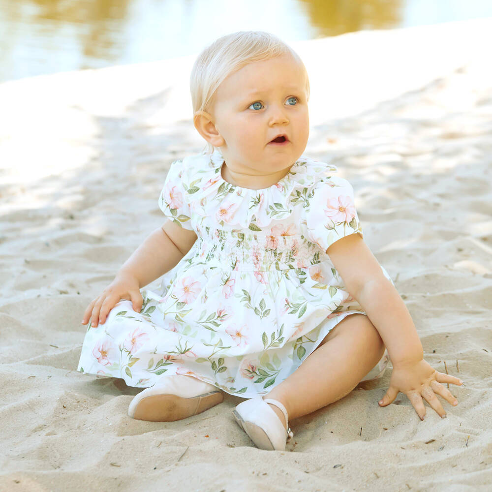 Patachou-فستان بطبعة ليبرتي لون عاجي وزهري وأخضر للبنات | Childrensalon