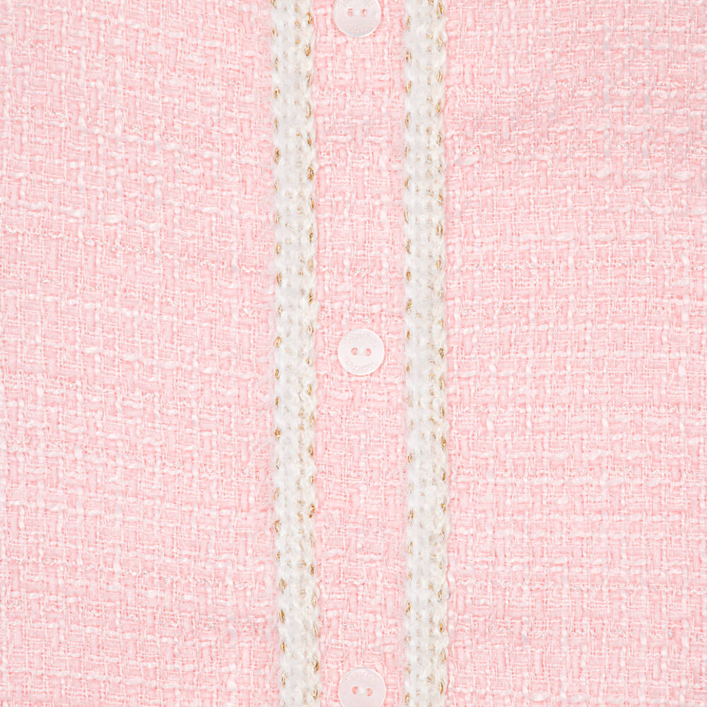 Patachou-Girls Ivory Cotton & Pink Tweed Dress Set | Childrensalon