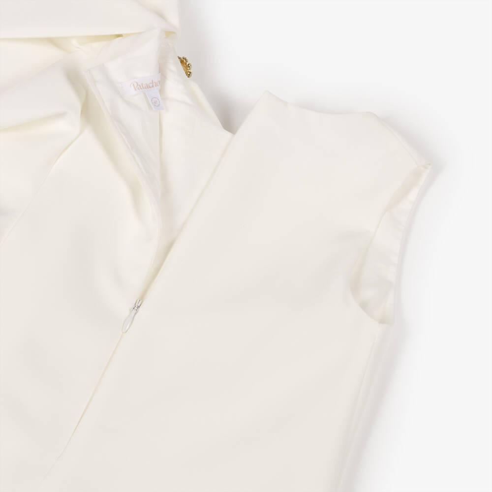 Patachou-Girls Ivory Crêpe Bow Drape Dress | Childrensalon