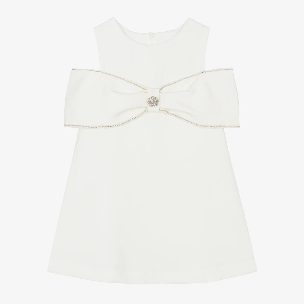 Patachou-Girls Ivory Crêpe Bow Dress with Diamantés | Childrensalon