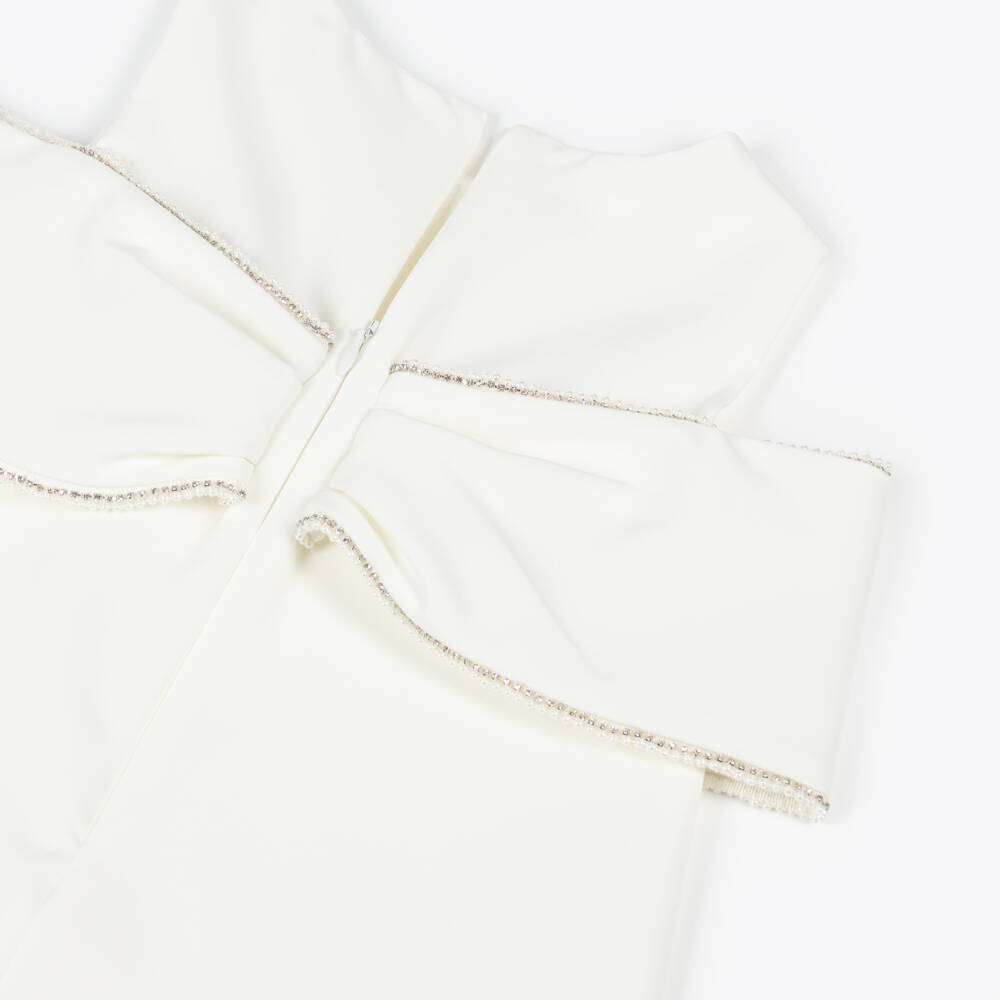 Patachou-Girls Ivory Crêpe Bow Dress with Diamantés | Childrensalon