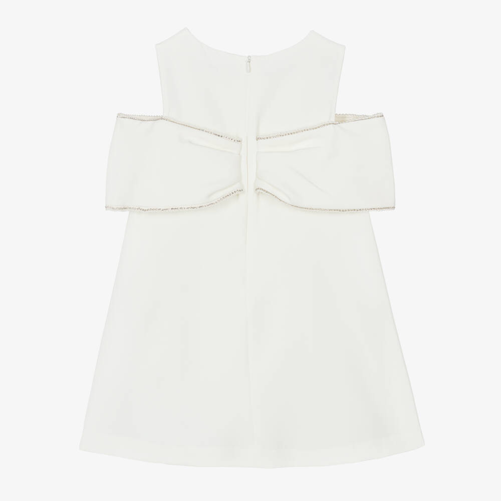 Patachou-Girls Ivory Crêpe Bow Dress with Diamantés | Childrensalon