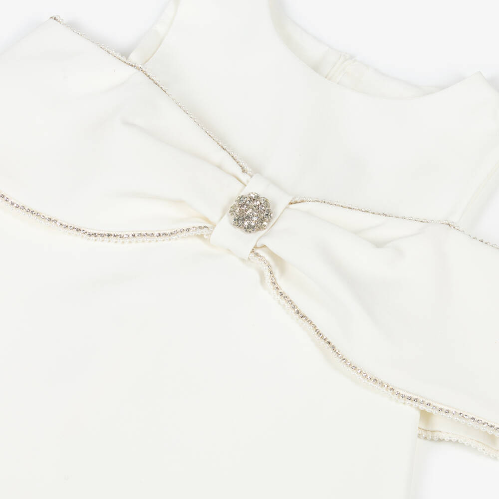 Patachou-Girls Ivory Crêpe Bow Dress with Diamantés | Childrensalon