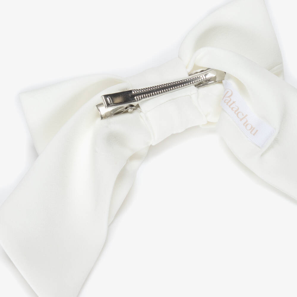 Patachou-Girls Ivory Crêpe Bow Hair Clip with Gemstone Flower (14cm) | Childrensalon