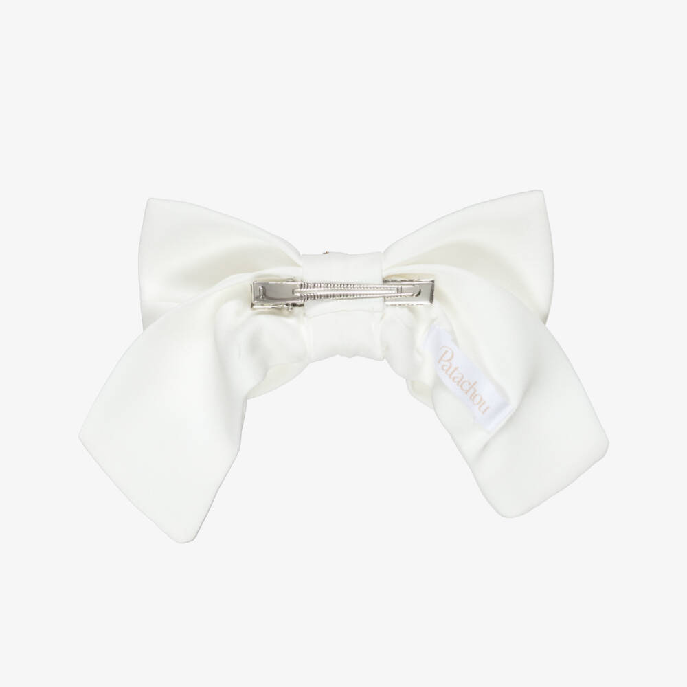 Patachou-Girls Ivory Crêpe Bow Hair Clip with Gemstone Flower (14cm) | Childrensalon