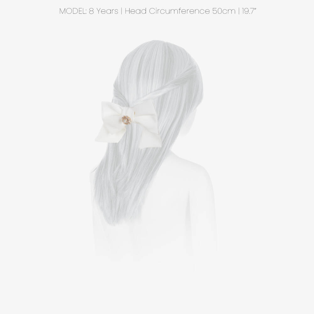 Patachou-Girls Ivory Crêpe Bow Hair Clip with Gemstone Flower (14cm) | Childrensalon