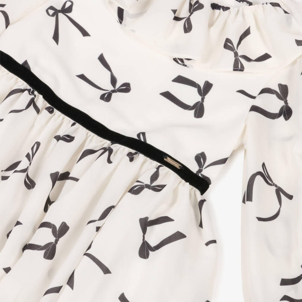 Patachou-فستان بفيونكات كريب لون عاجي وأسود للبنات  | Childrensalon