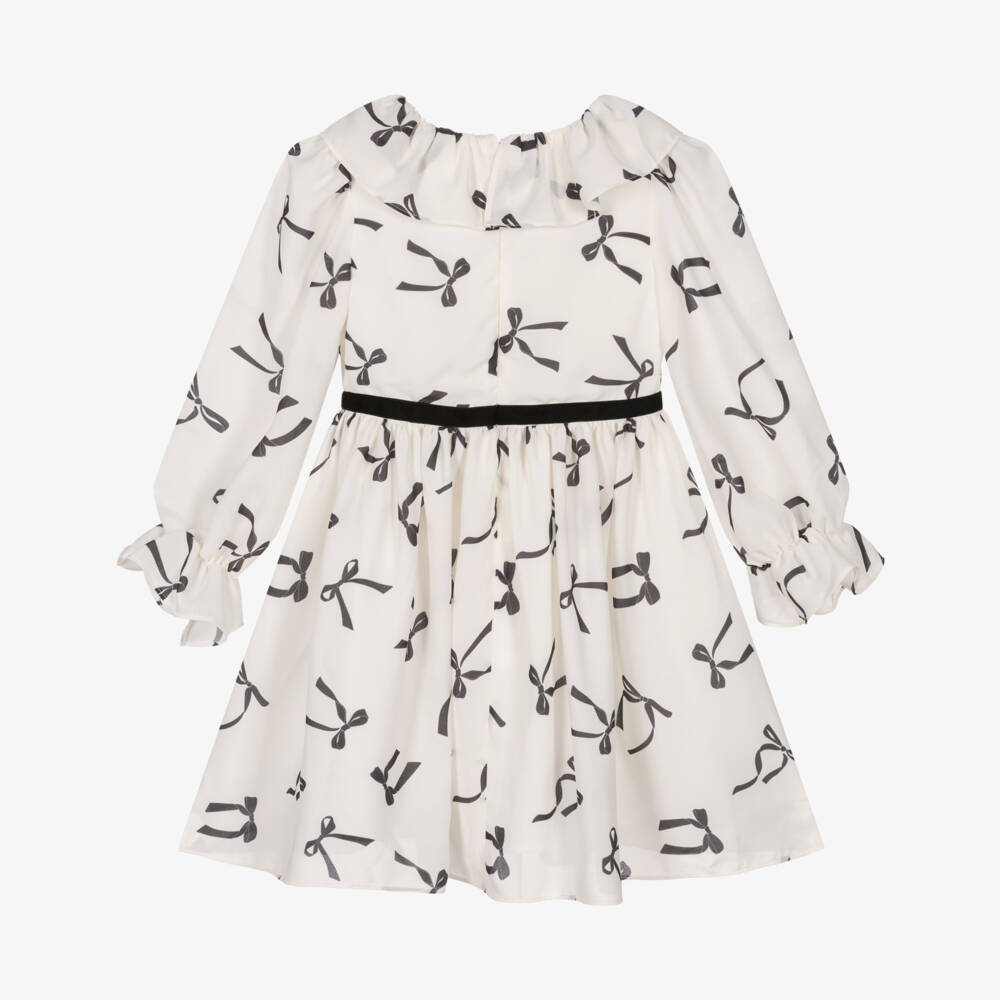 Patachou-فستان بفيونكات كريب لون عاجي وأسود للبنات  | Childrensalon