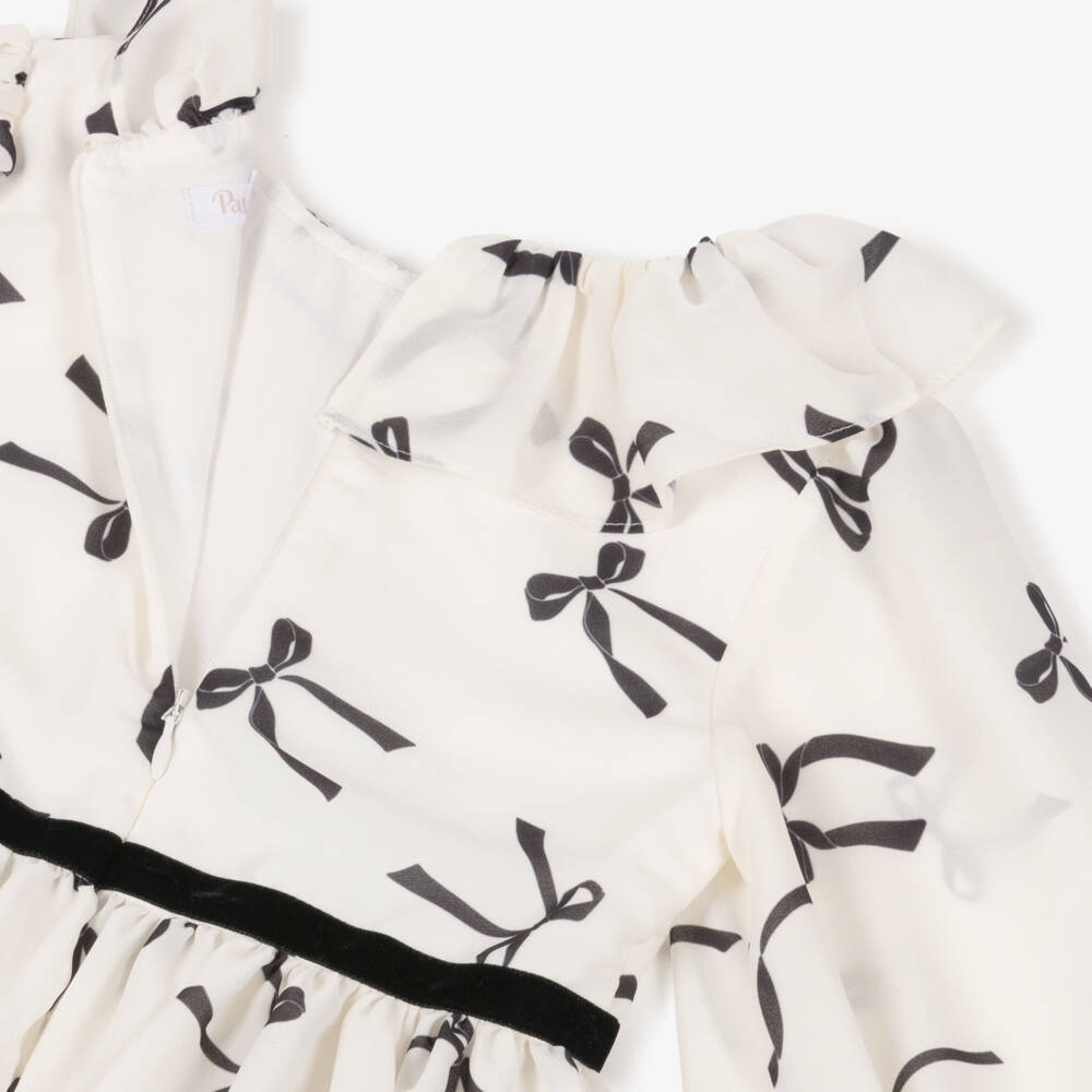 Patachou-فستان بفيونكات كريب لون عاجي وأسود للبنات  | Childrensalon