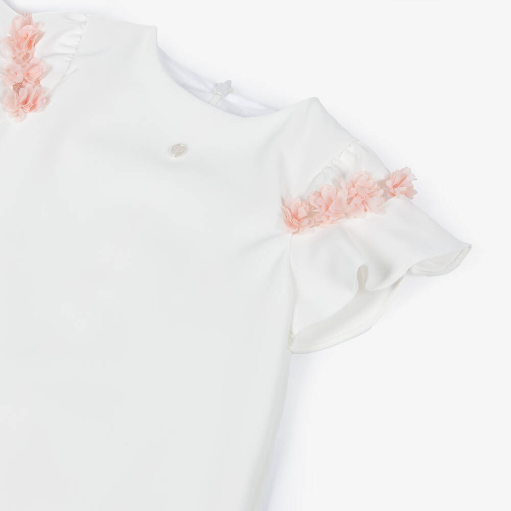 Patachou-فستان بنات كريب مزين بتول ورود لون عاجي | Childrensalon