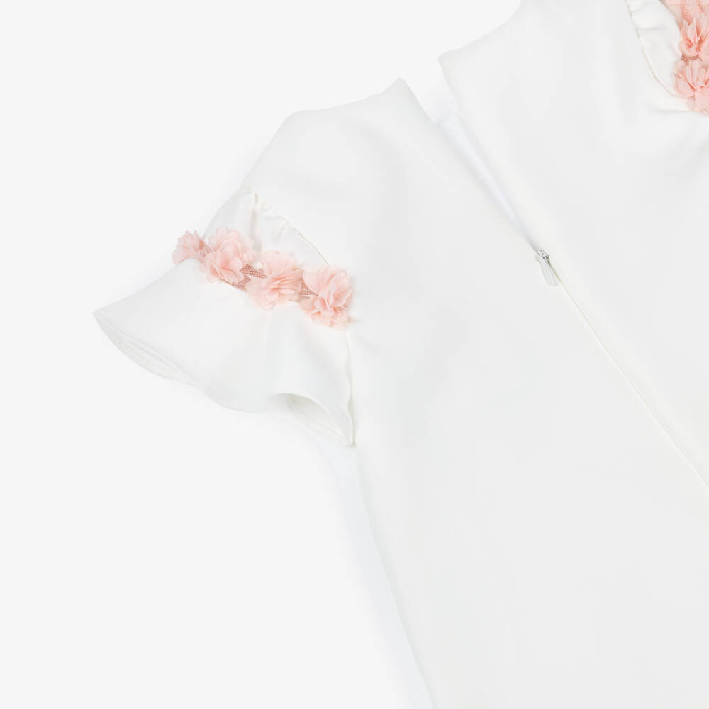 Patachou-فستان بنات كريب مزين بتول ورود لون عاجي | Childrensalon