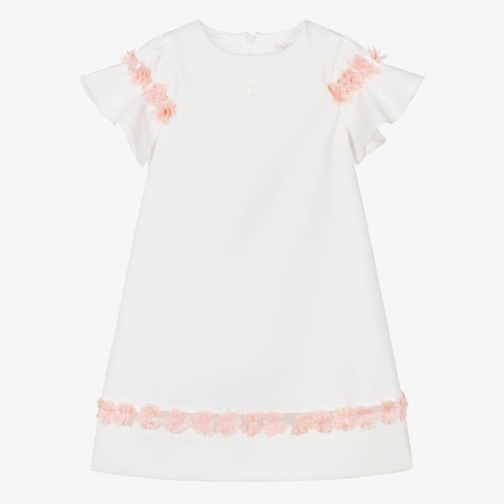 Patachou-فستان بنات كريب مزين بتول ورود لون عاجي | Childrensalon