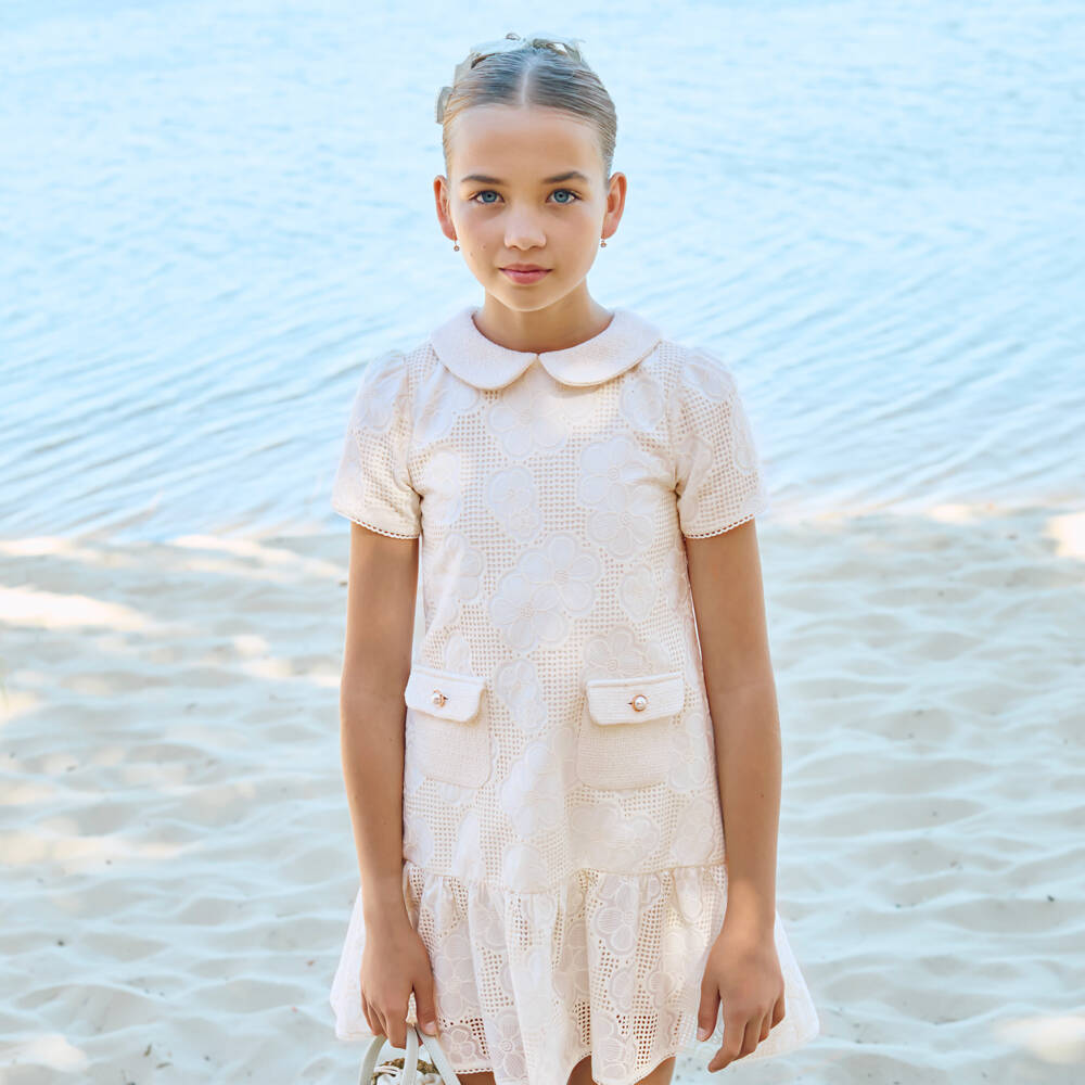 Patachou-Girls Ivory Cutwork Lace Dress | Childrensalon