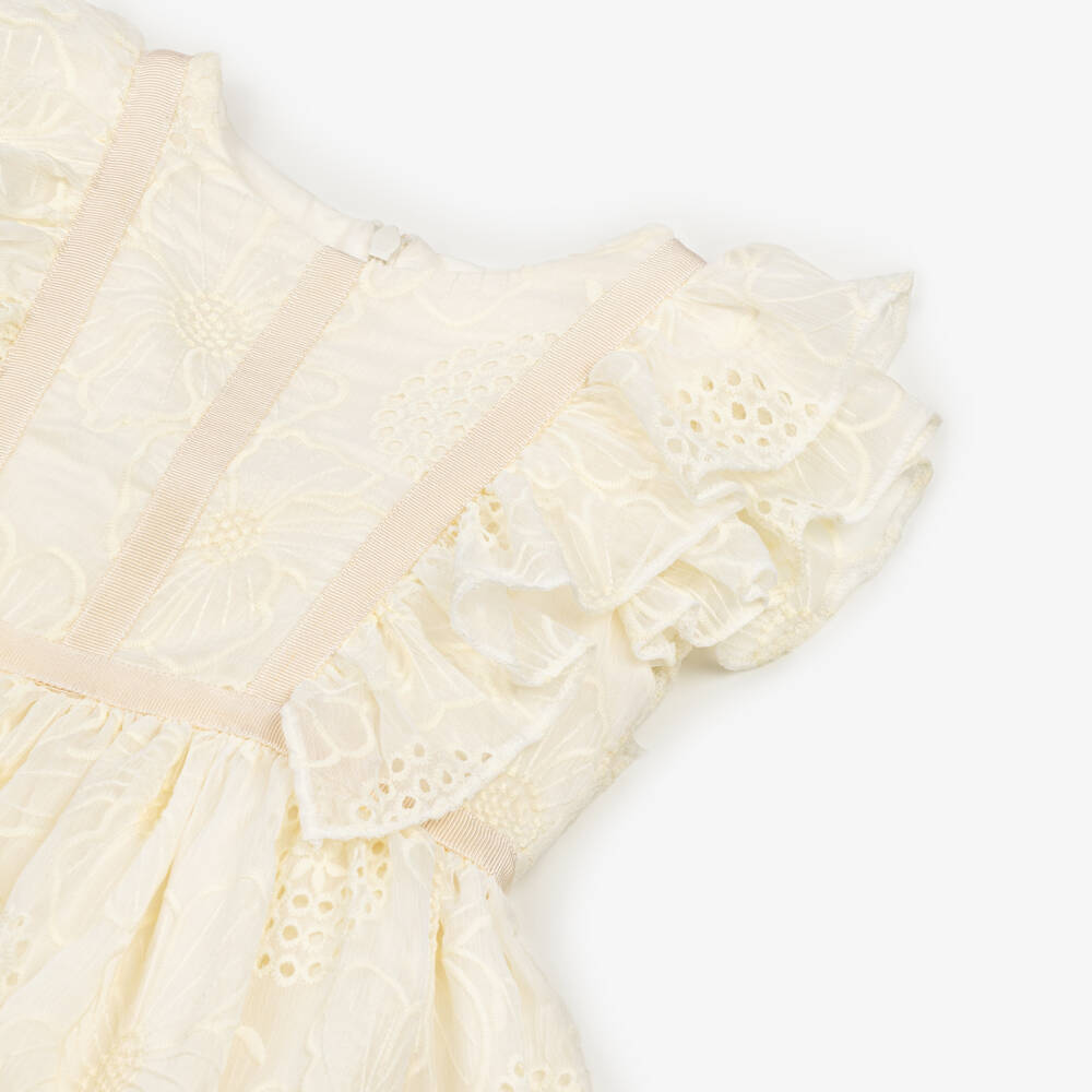 Patachou - Girls Dress with Embroidered Flowers, Ecru main image 1