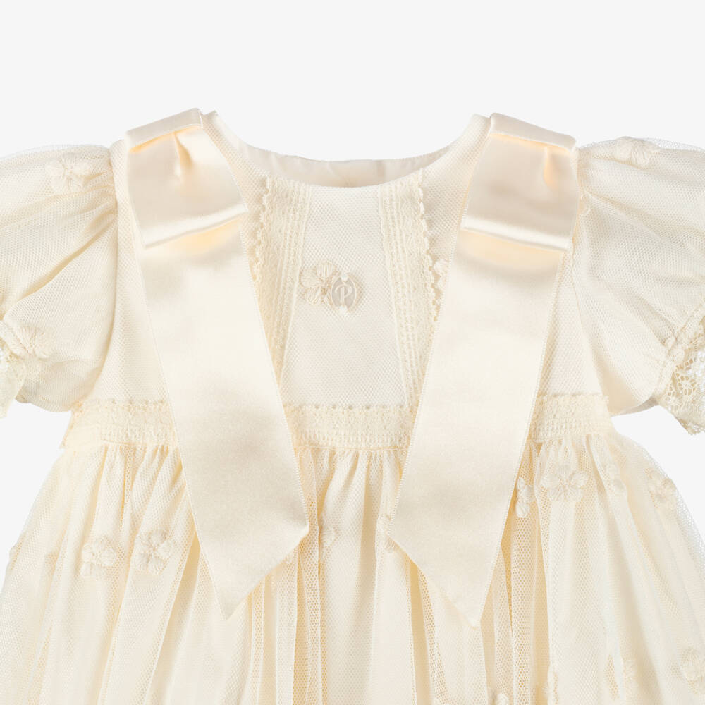 Patachou-Girls Ivory Embroidered Tulle Ceremony Gown | Childrensalon