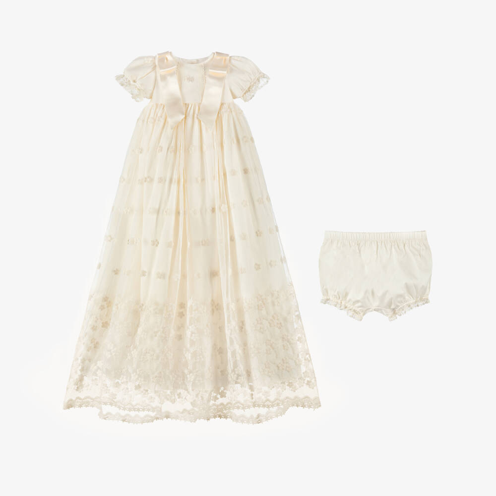 Patachou-Girls Ivory Embroidered Tulle Ceremony Gown | Childrensalon