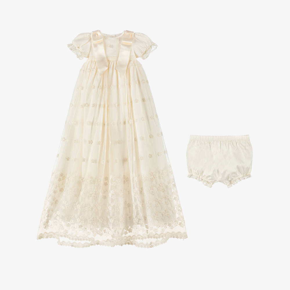 Patachou-Girls Ivory Embroidered Tulle Ceremony Gown | Childrensalon