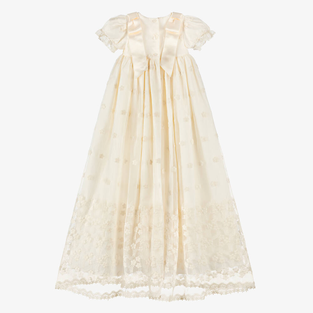 Patachou-Girls Ivory Embroidered Tulle Ceremony Gown | Childrensalon