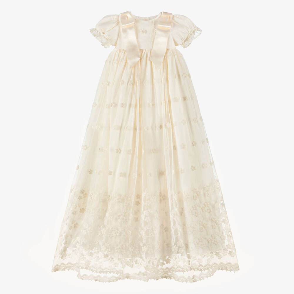 Patachou-Girls Ivory Embroidered Tulle Ceremony Gown | Childrensalon