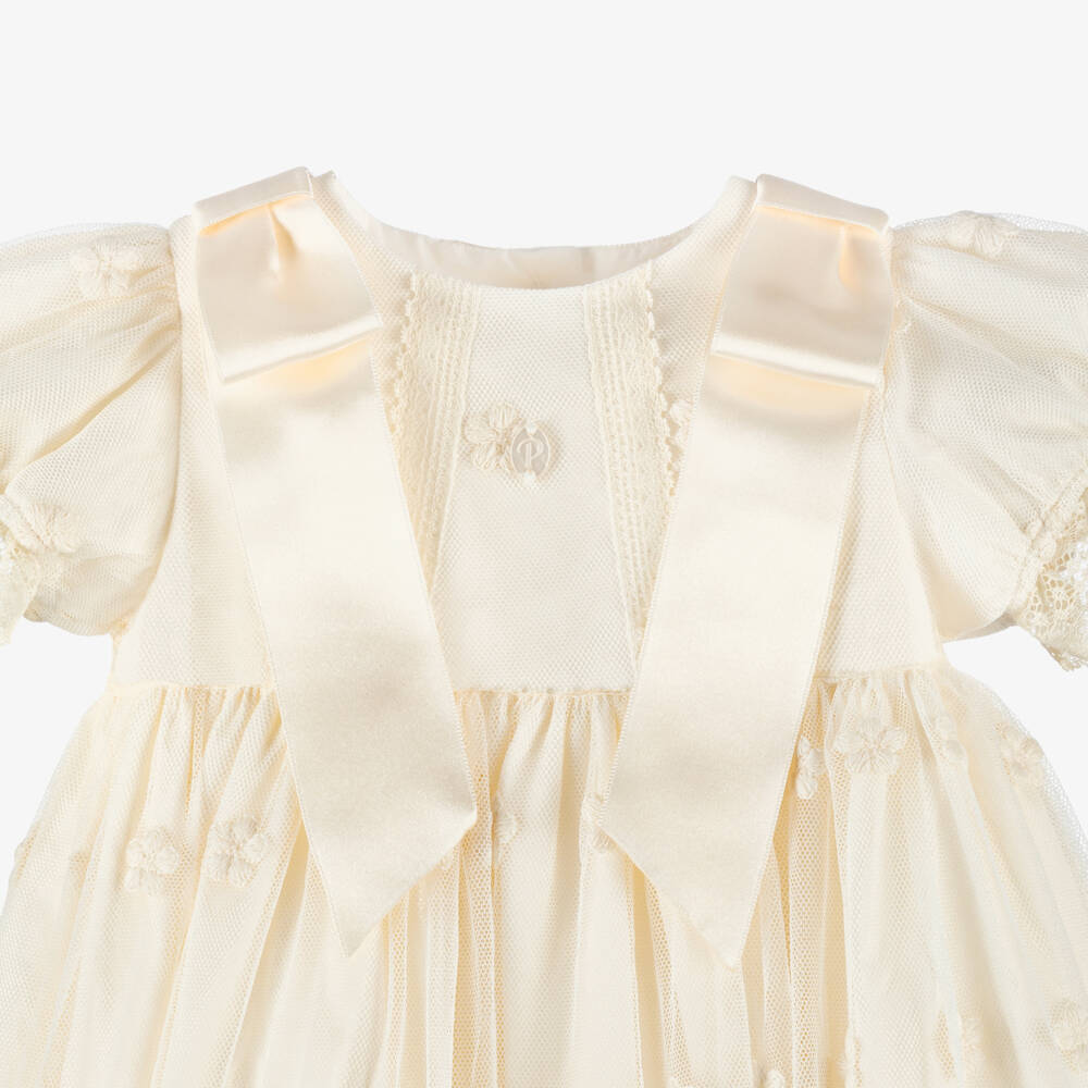 Patachou-Girls Ivory Embroidered Tulle Ceremony Gown | Childrensalon