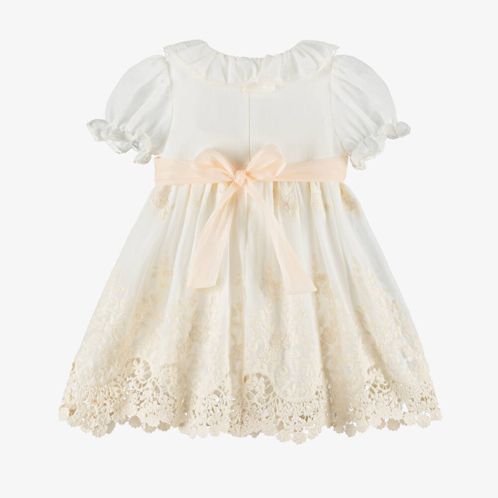 Patachou-Girls Ivory Embroidered Voile Dress | Childrensalon