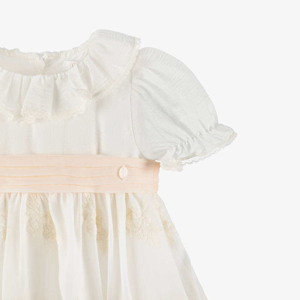 Patachou-Girls Ivory Embroidered Voile Dress | Childrensalon