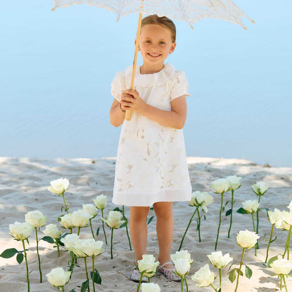 Patachou-فستان بتطريز ورود لون عاجي للبنات | Childrensalon