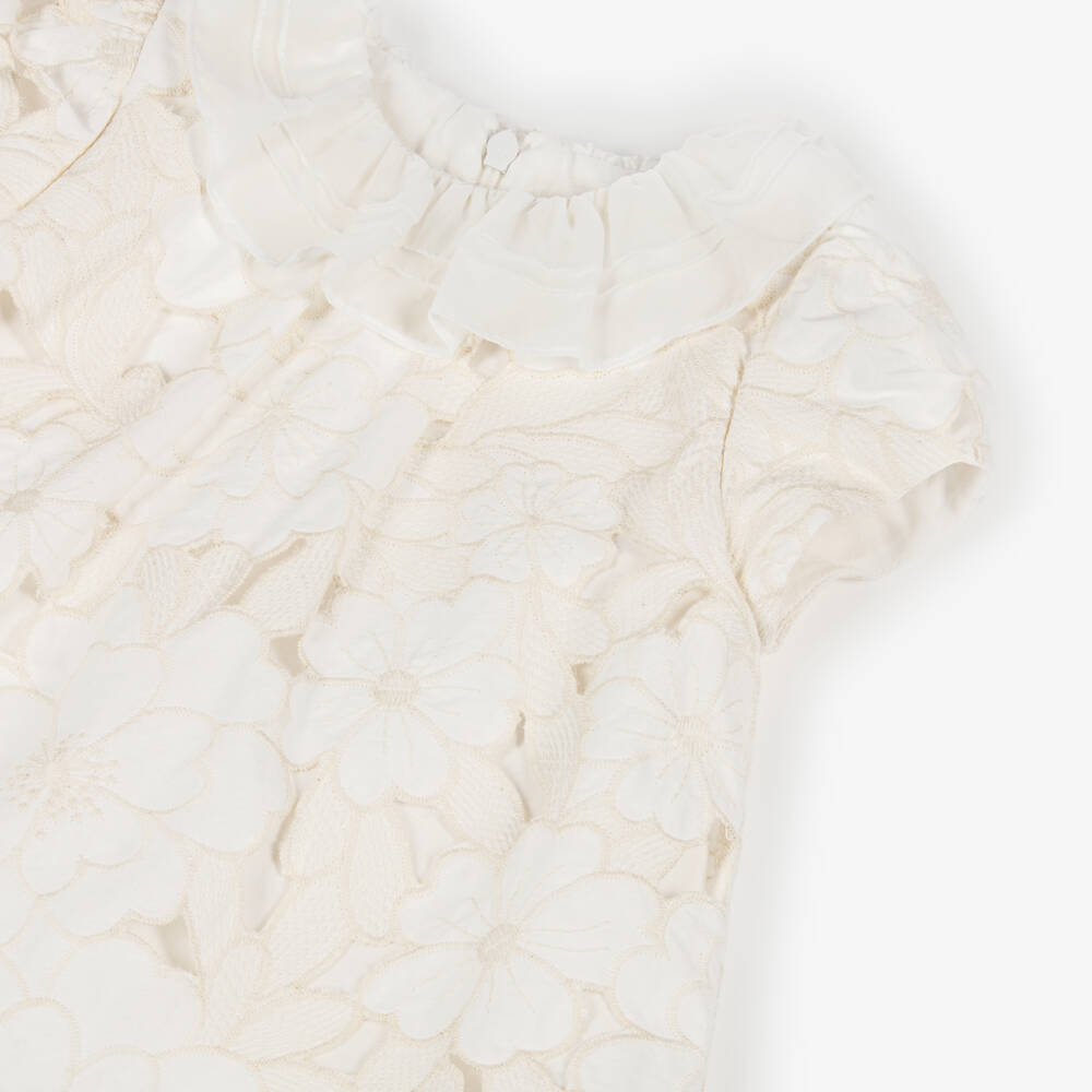 Patachou-Girls Ivory Floral Broderie Dress with Chiffon Trim | Childrensalon