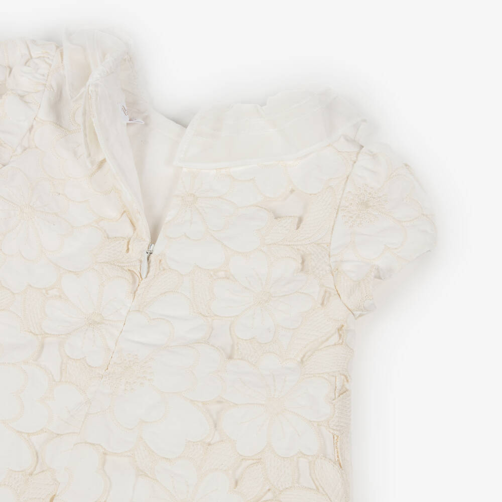 Patachou-Girls Ivory Floral Cutwork Cotton Dress with Chiffon Trim | Childrensalon