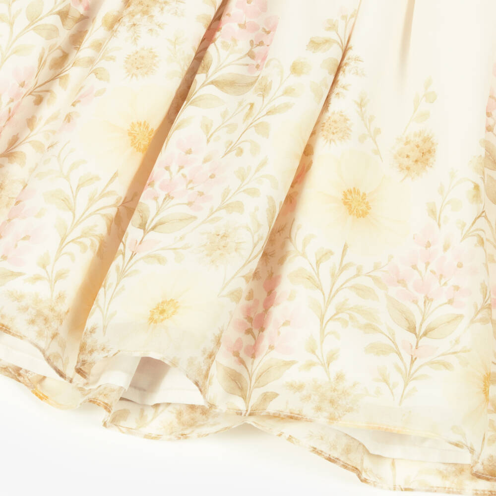 Patachou-Girls Ivory Floral Print Chiffon Dress with Ruched Bodice | Childrensalon