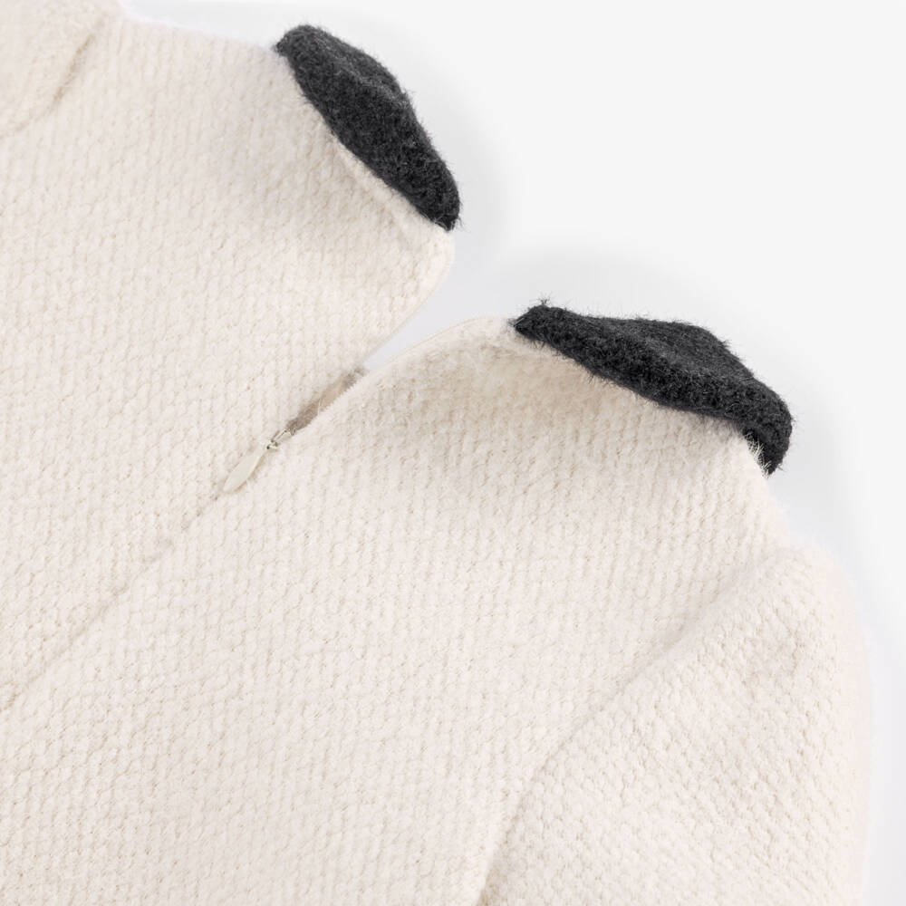 Patachou-Girls Ivory Fluffy Dress with Black Trims | Childrensalon