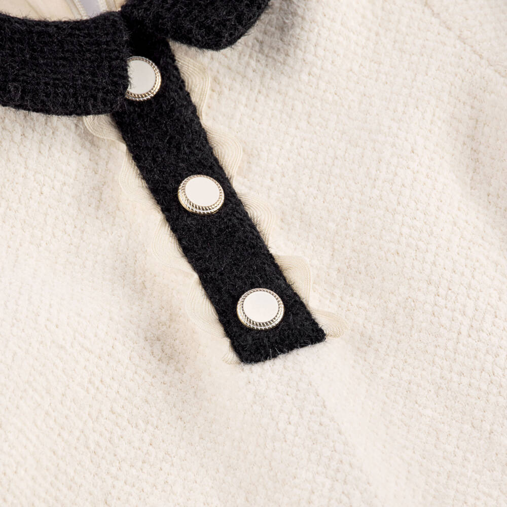 Patachou-Girls Ivory Fluffy Dress with Black Trims | Childrensalon